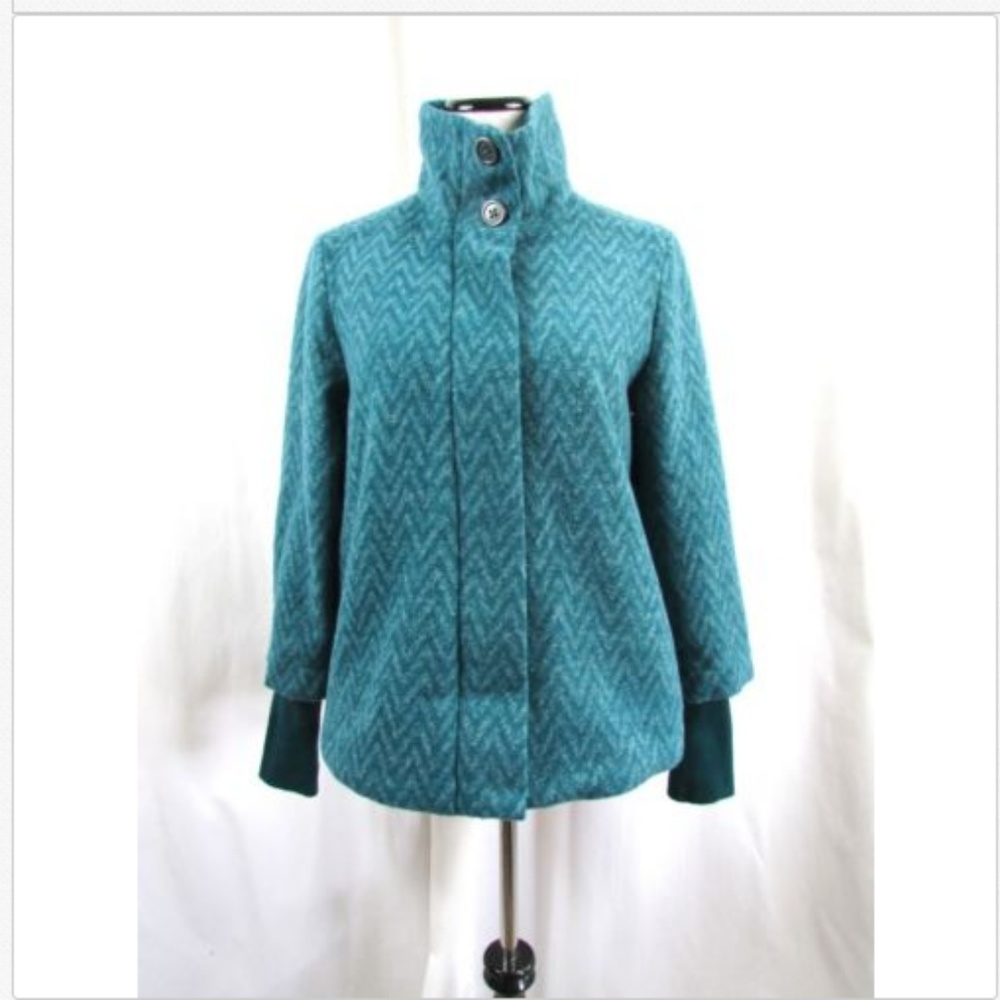 prAna Lilly Jacket Coat Teal Chevron Wool Blend